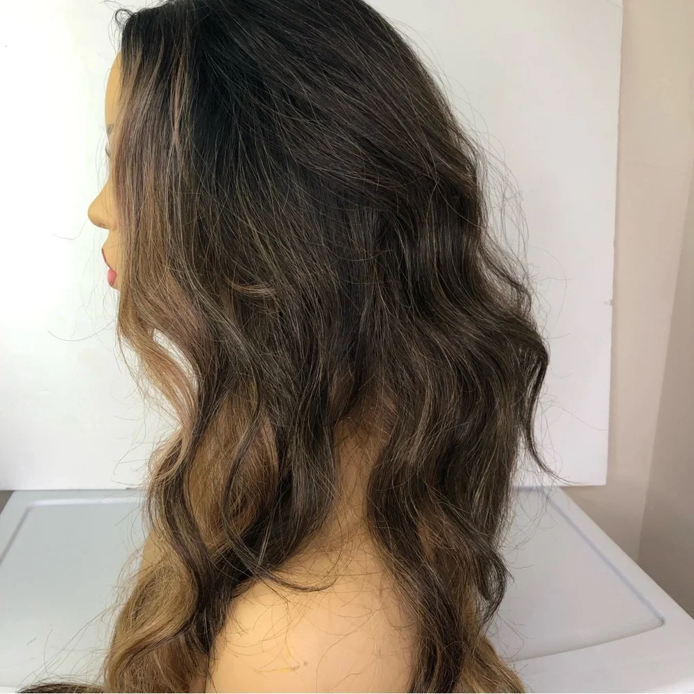 Ash PERFECT Blonde & Brown VALENTINO Long Straight Lace Wig Color FFHOTCHOCO